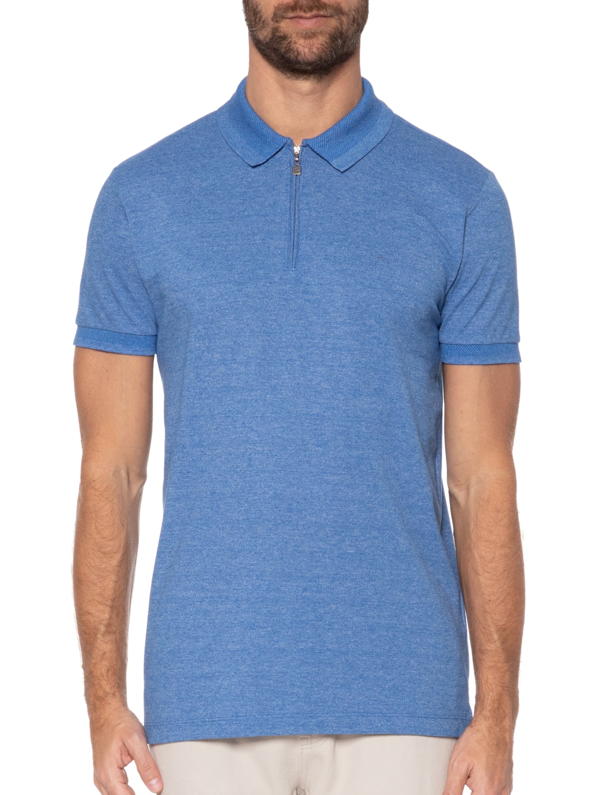 Polo Masculina Piquet Mouline Com Zíper Azul Aramis