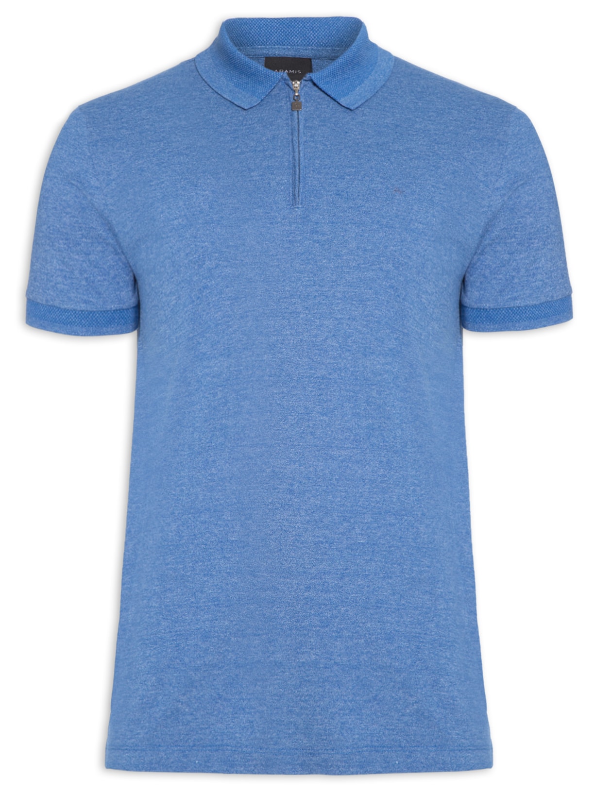Polo Masculina Piquet Mouline Com Zíper Azul Aramis