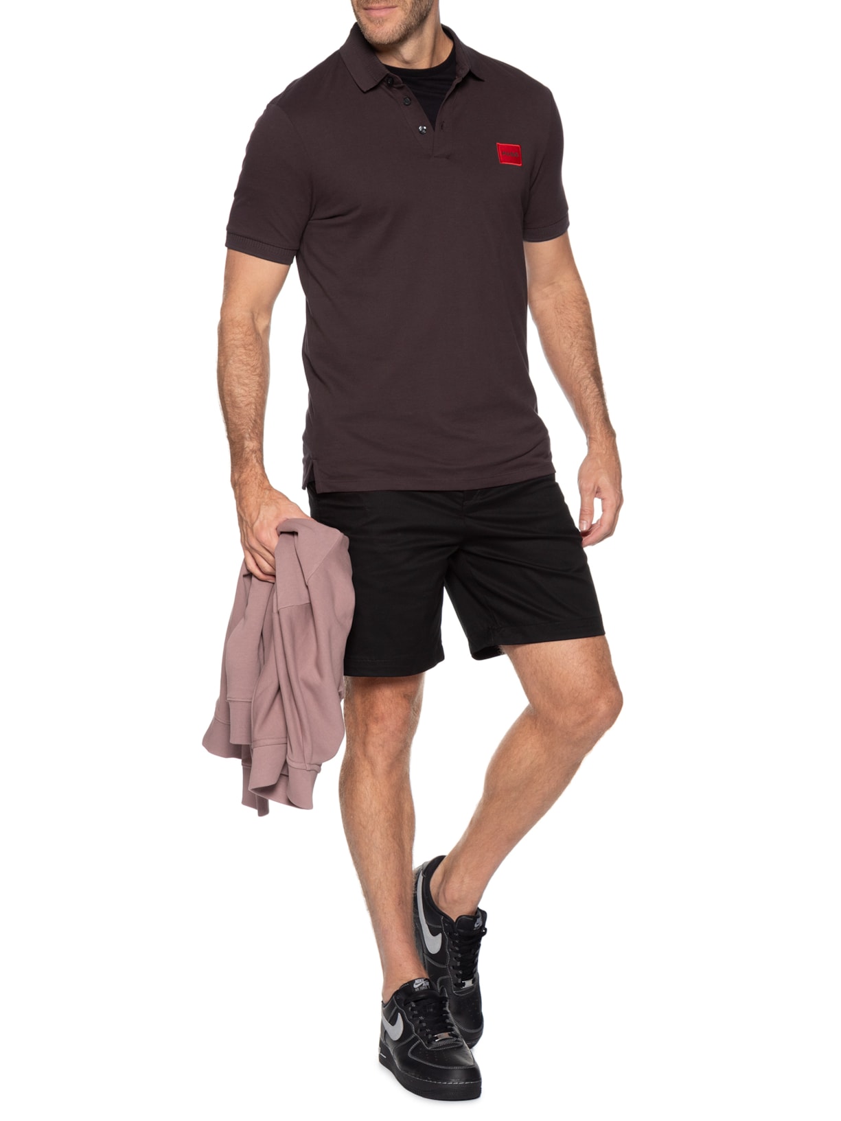 Polo Masculina Piquet Slim-Fit Red Logo Marrom Hugo