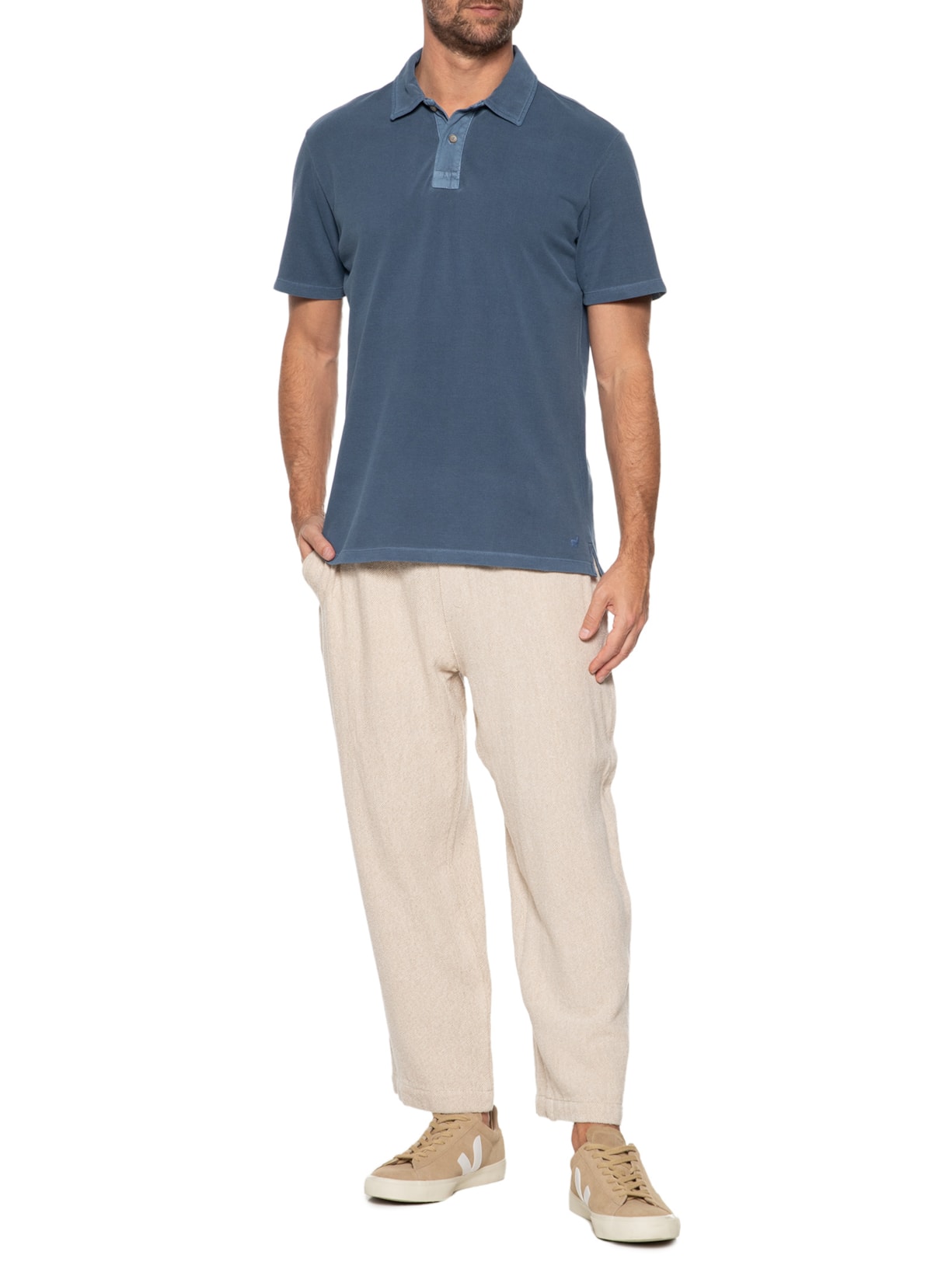 Polo Masculina Piquet Stone Azul Zapalla