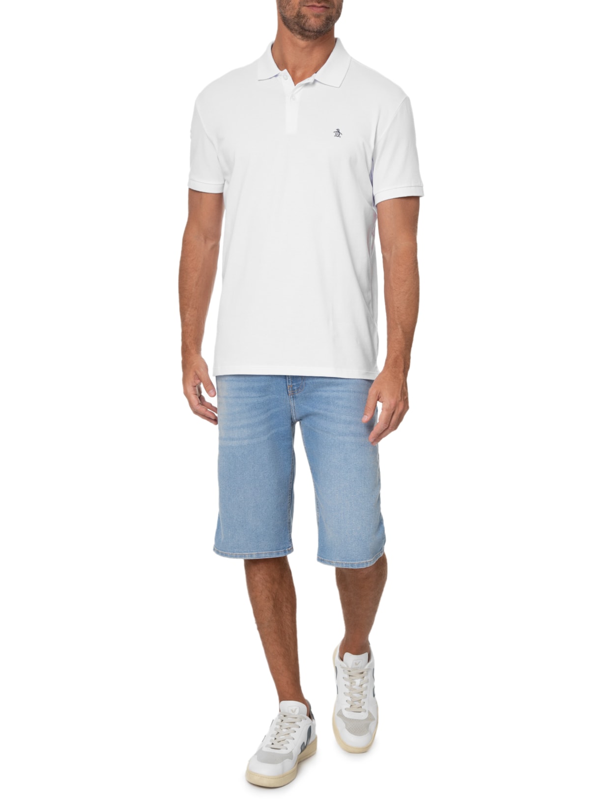 Polo Masculina Piquet Stretch Branco Original Penguin