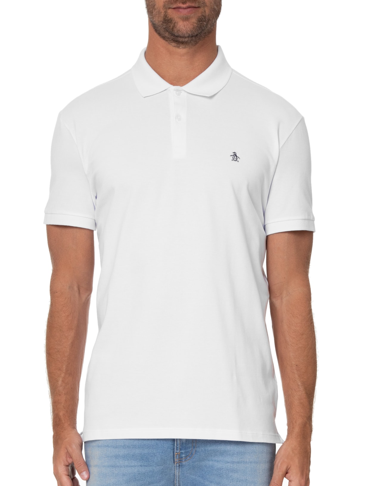 Polo Masculina Piquet Stretch Branco Original Penguin
