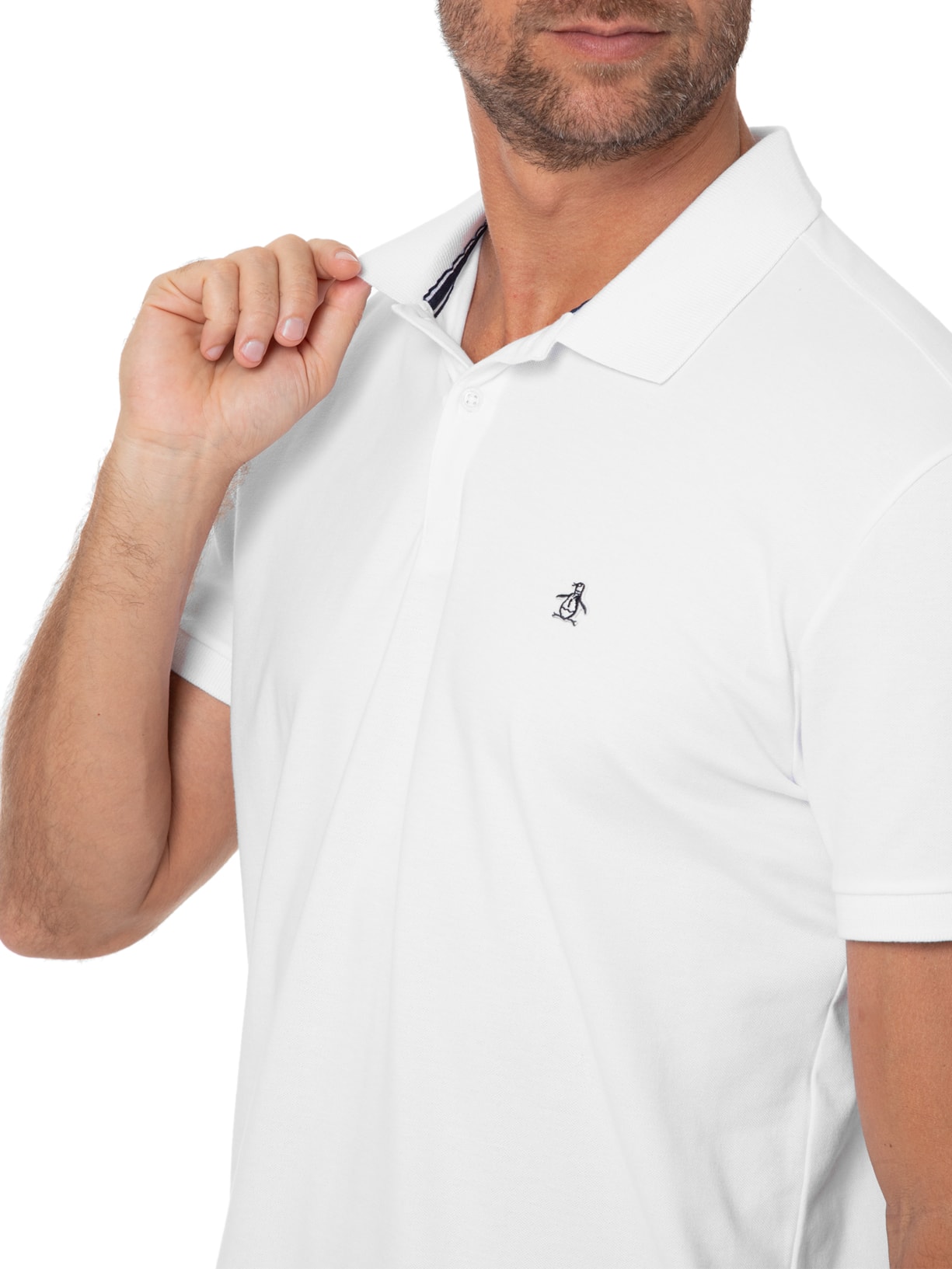 Polo Masculina Piquet Stretch Branco Original Penguin