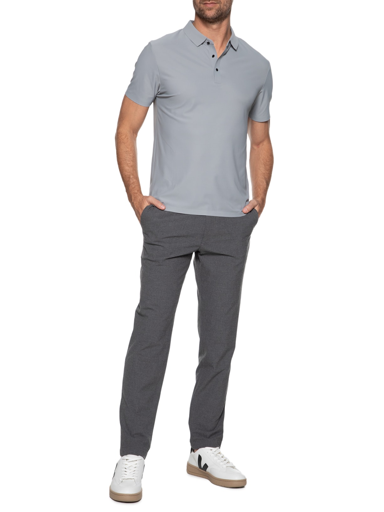 Polo Masculina Poliamida  Cinza Basiq Men