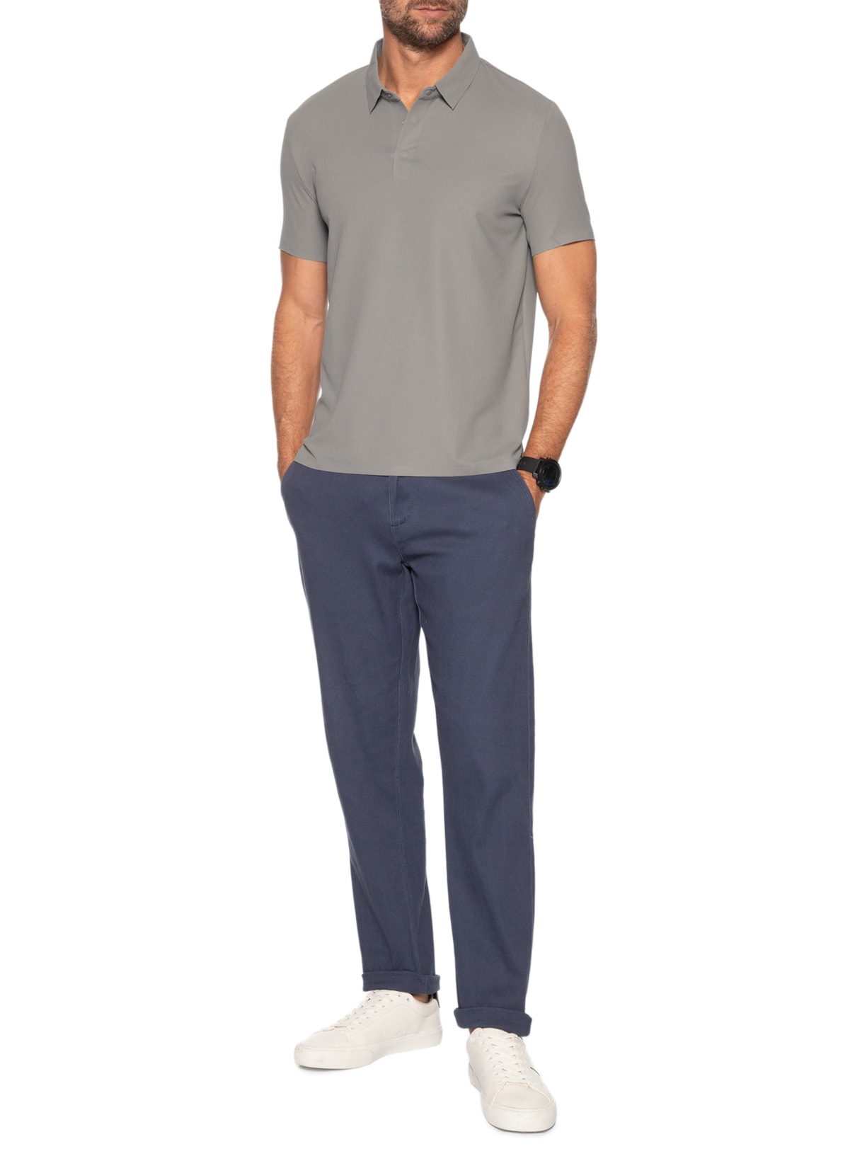 Polo Masculina Poliamida Não Amassa – Cinza '2 Essential