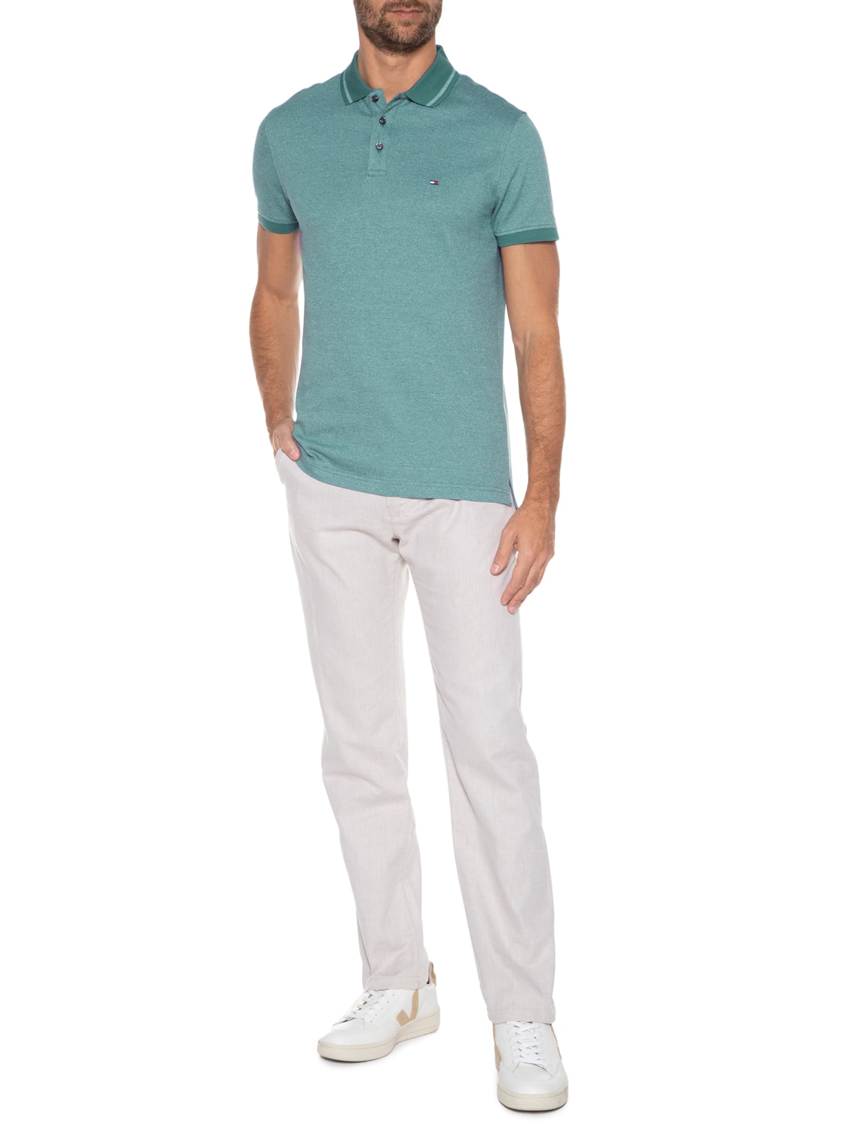 Polo Masculina Pretwist Mouline Tip Verde Tommy Hilfiger