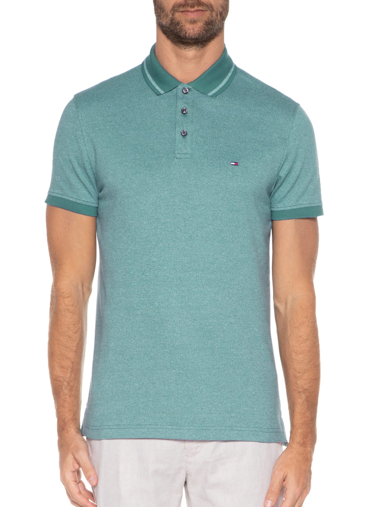 Polo Masculina Pretwist Mouline Tip Verde Tommy Hilfiger