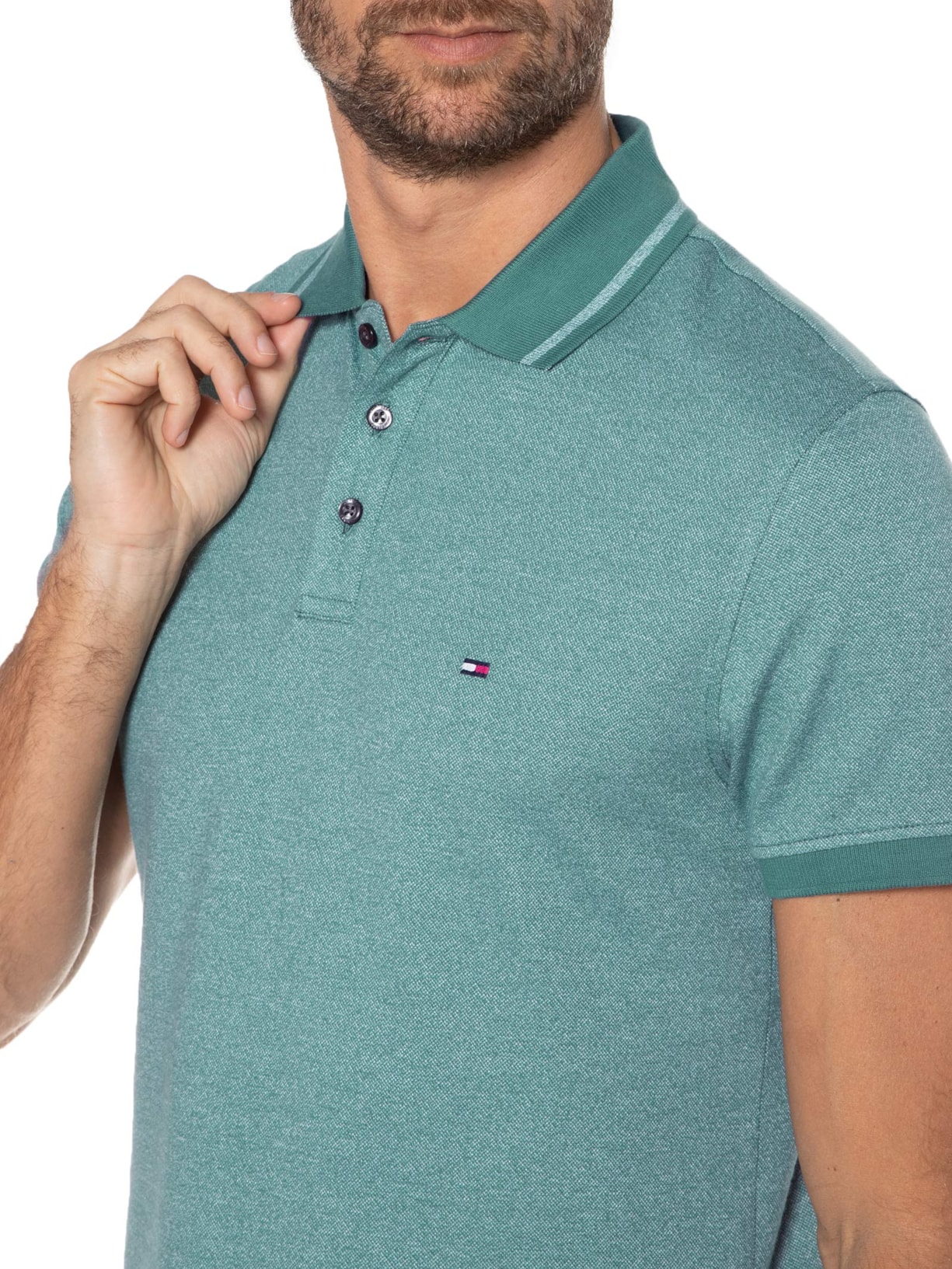 Polo Masculina Pretwist Mouline Tip Verde Tommy Hilfiger
