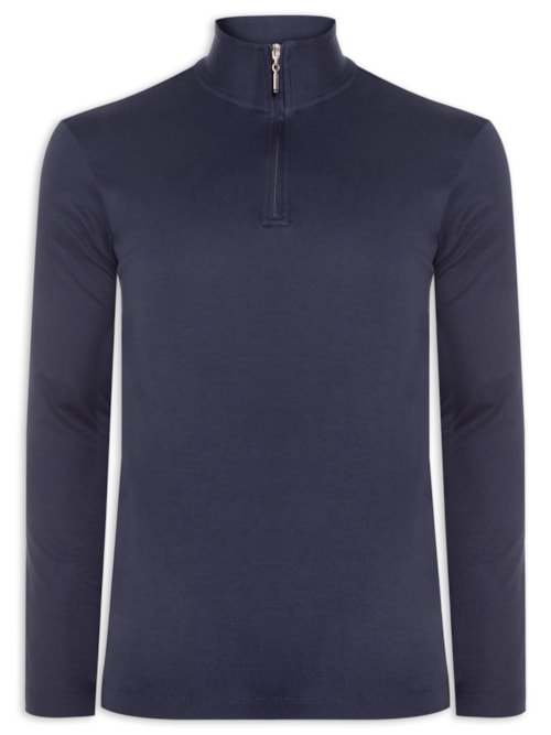 Polo Masculina Quarter Zip Suedine Premium Manga Longa - Azul