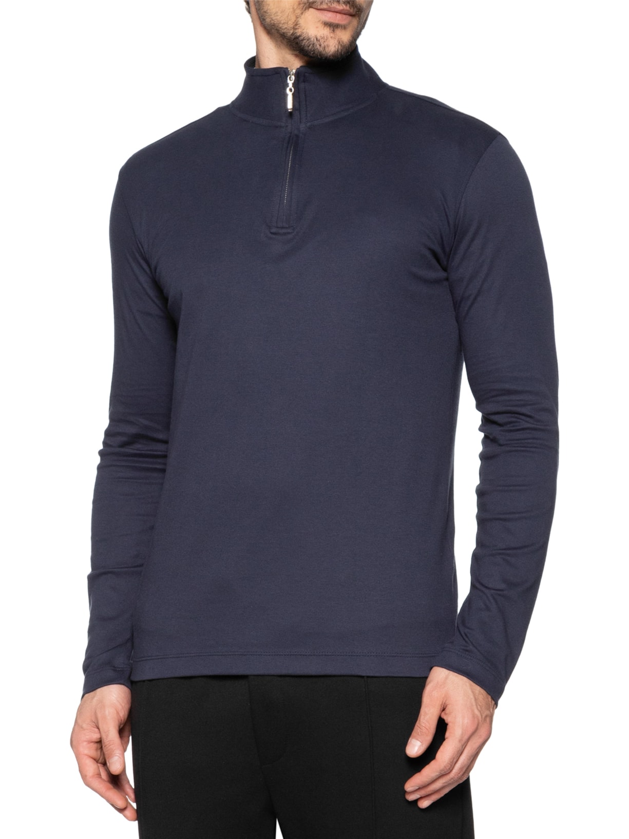Polo Masculina Quarter Zip Suedine Premium Manga Longa Azul Paramount Alfaiataria