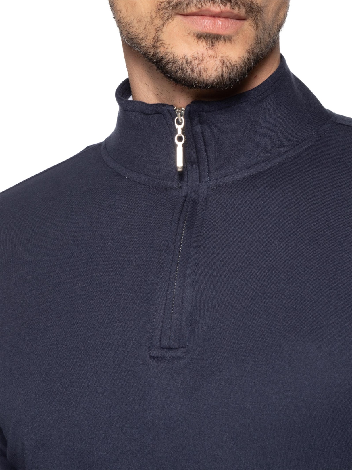 Polo Masculina Quarter Zip Suedine Premium Manga Longa Azul Paramount Alfaiataria