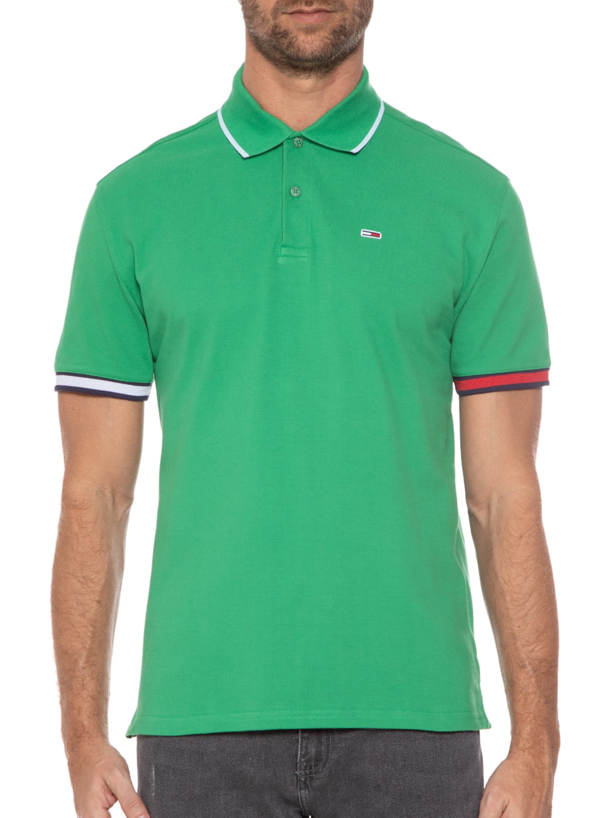 Polo Masculina Reg Flag Cuffs Verde Tommy Jeans