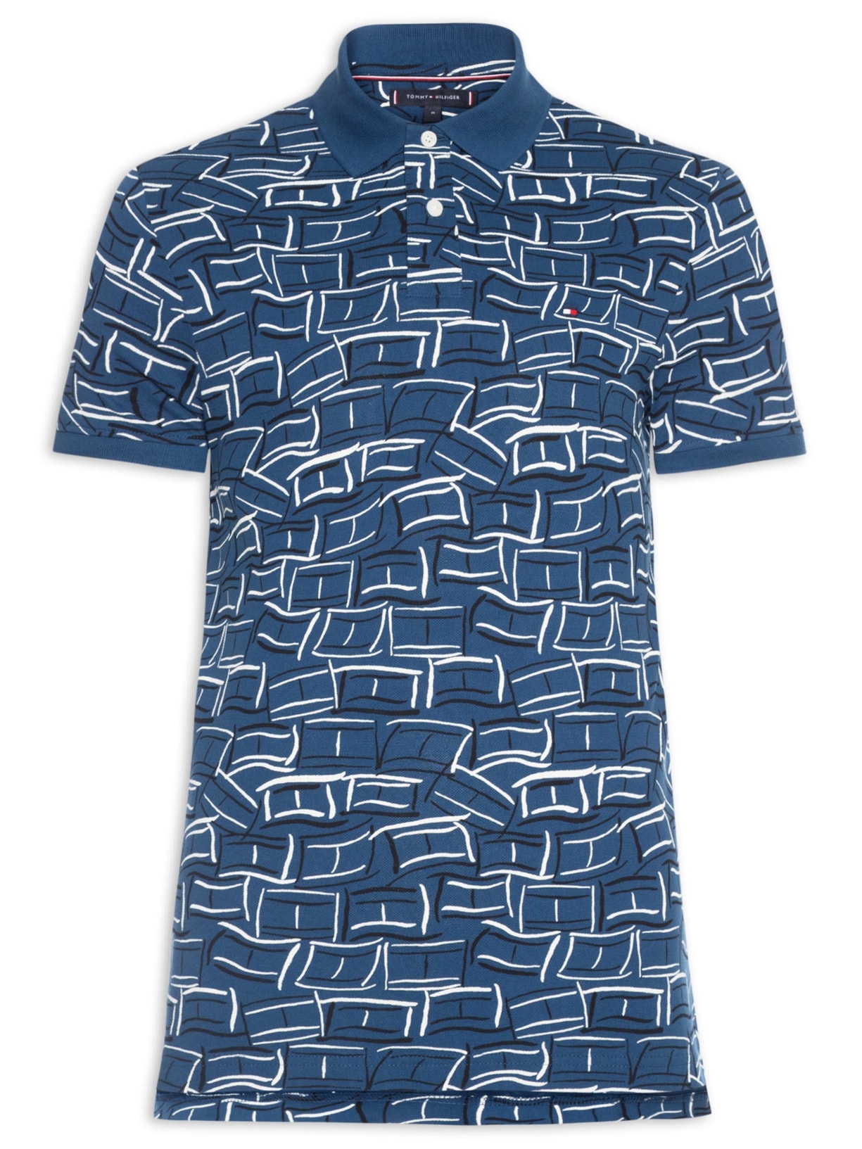 Polo Masculina Regular Fit AOP Flags - Azul