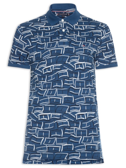 Polo Masculina Regular Fit AOP Flags - Azul