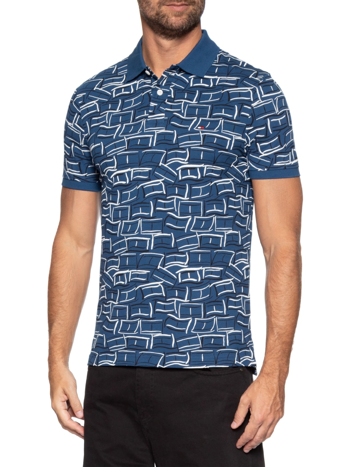 Polo Masculina Regular Fit AOP Flags Azul Tommy Hilfiger