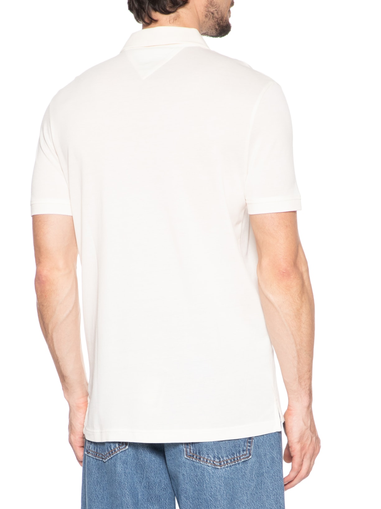 Polo Masculina Regular Fit Básica Hidden Em Algodão Branco Tommy Hilfiger