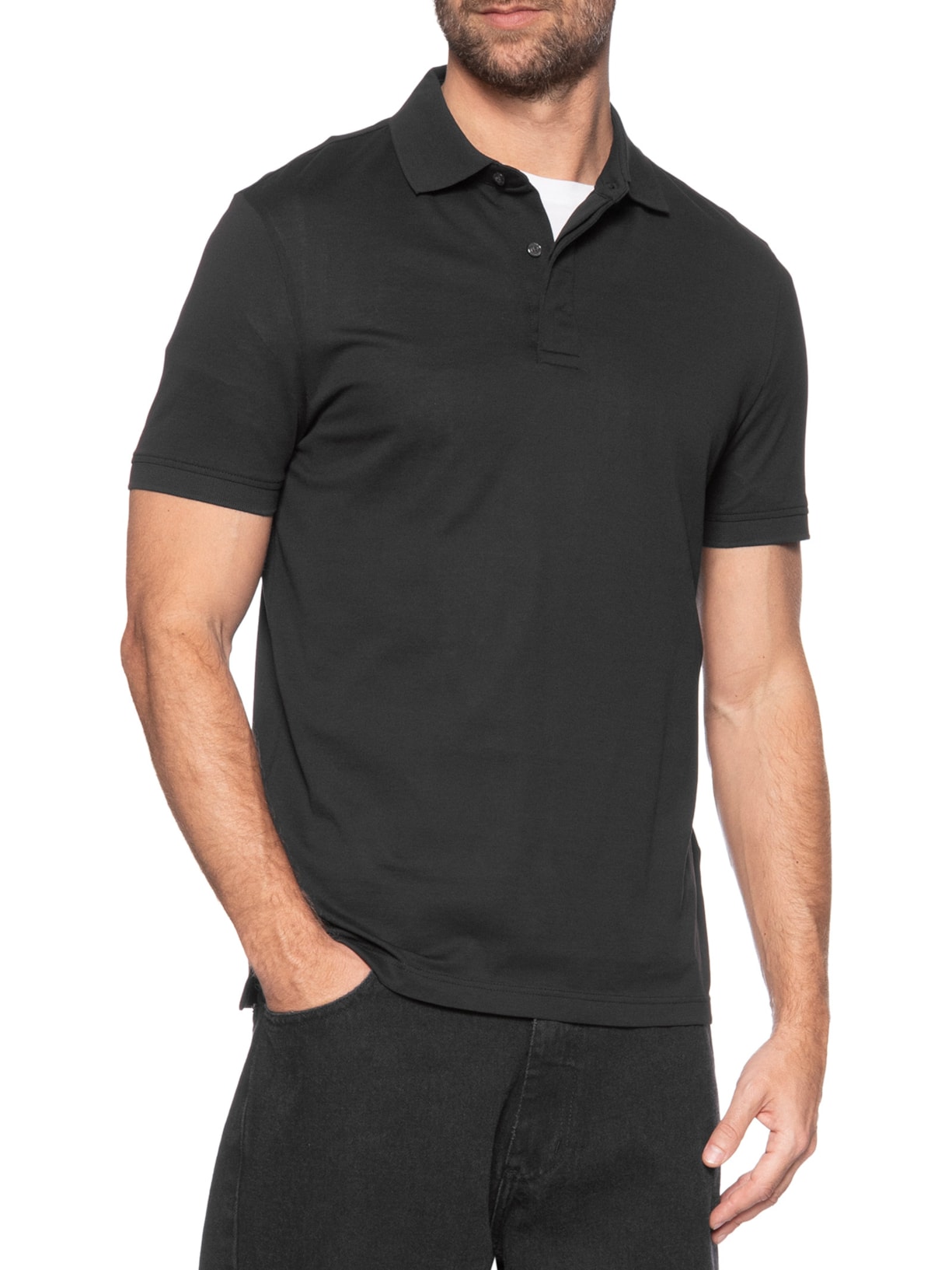 Polo Masculina Regular Fit Básica Hidden Em Algodão Preto Tommy Hilfiger