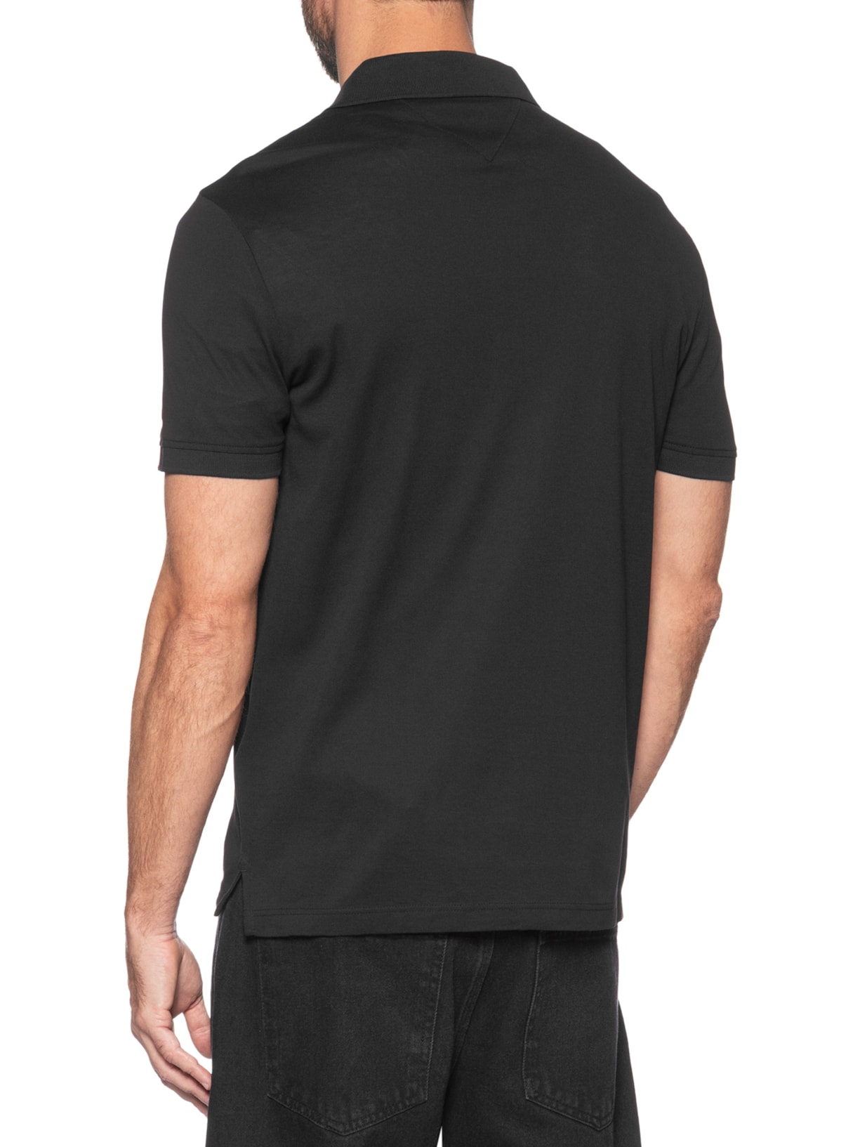 Polo Masculina Regular Fit Básica Hidden Em Algodão Preto Tommy Hilfiger