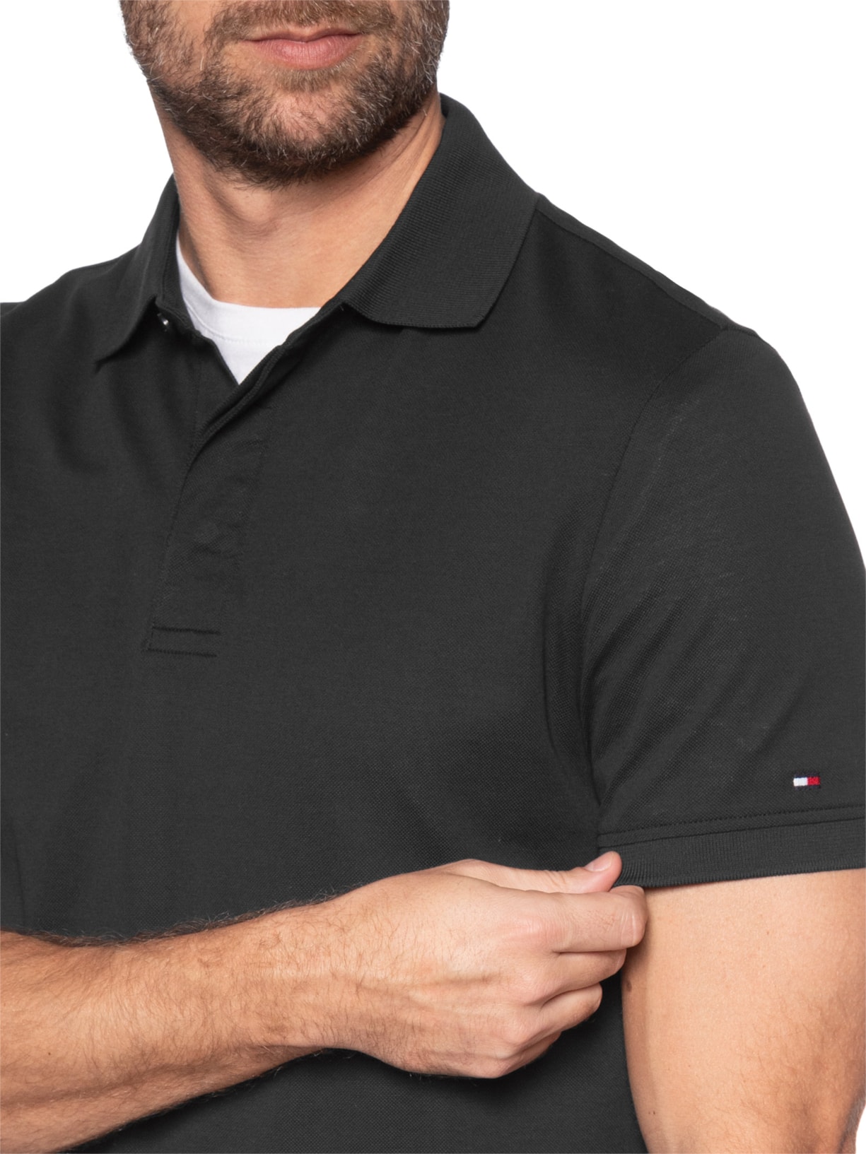 Polo Masculina Regular Fit Básica Hidden Em Algodão Preto Tommy Hilfiger