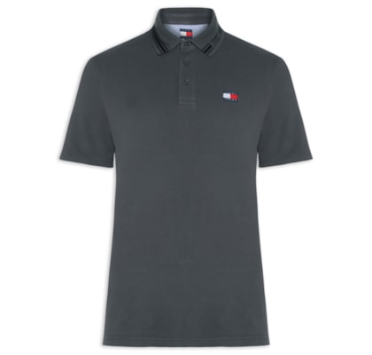 Polo Masculina Regular Fit Branded Neck - Cinza