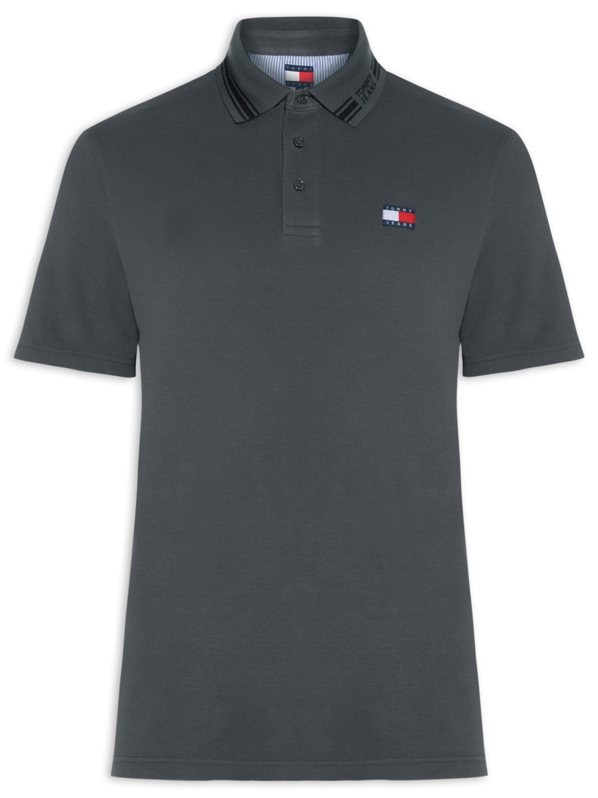 Polo Masculina Regular Fit Branded Neck - Cinza
