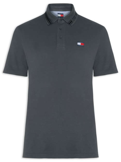 Polo Masculina Regular Fit Branded Neck - Cinza