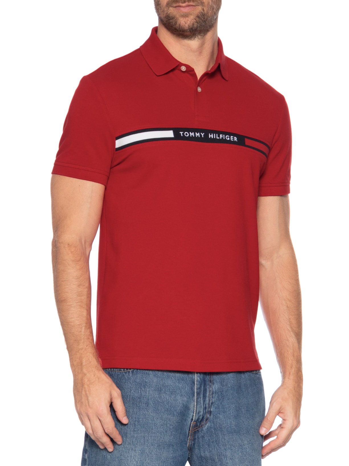 Polo Masculina Regular Fit Chest Insert Vermelho Tommy Hilfiger
