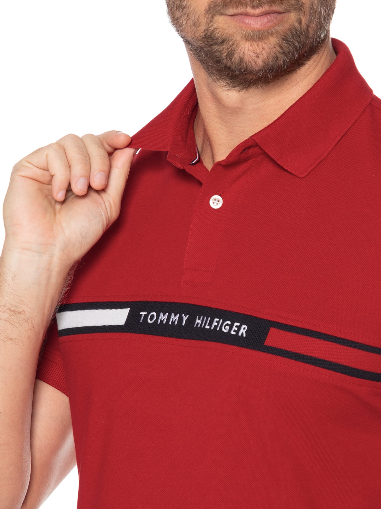 Polo Masculina Regular Fit Chest Insert Vermelho Tommy Hilfiger