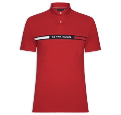 Polo Masculina Regular Fit Chest Insert - Vermelho