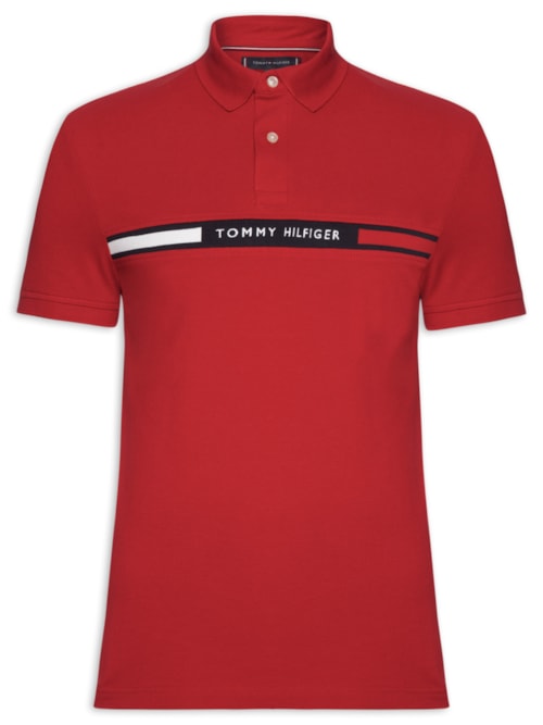 Polo Masculina Regular Fit Chest Insert - Vermelho