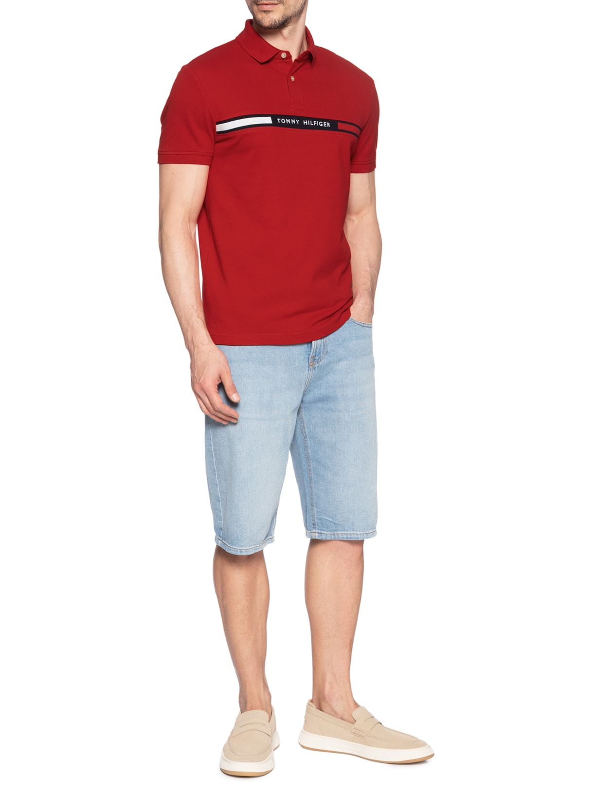 Polo Masculina Regular Fit Chest Insert Vermelho Tommy Hilfiger