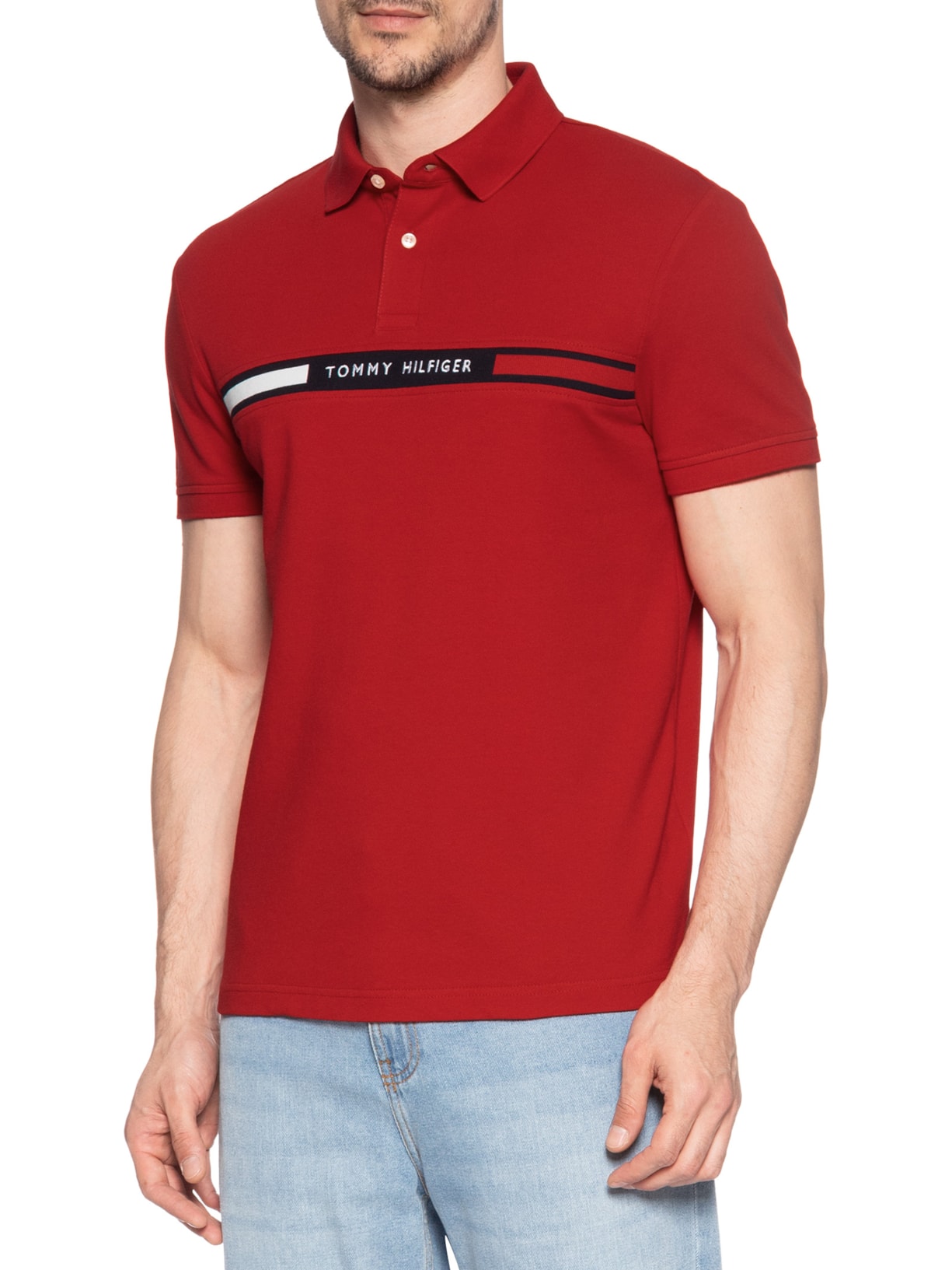 Polo Masculina Regular Fit Chest Insert Vermelho Tommy Hilfiger