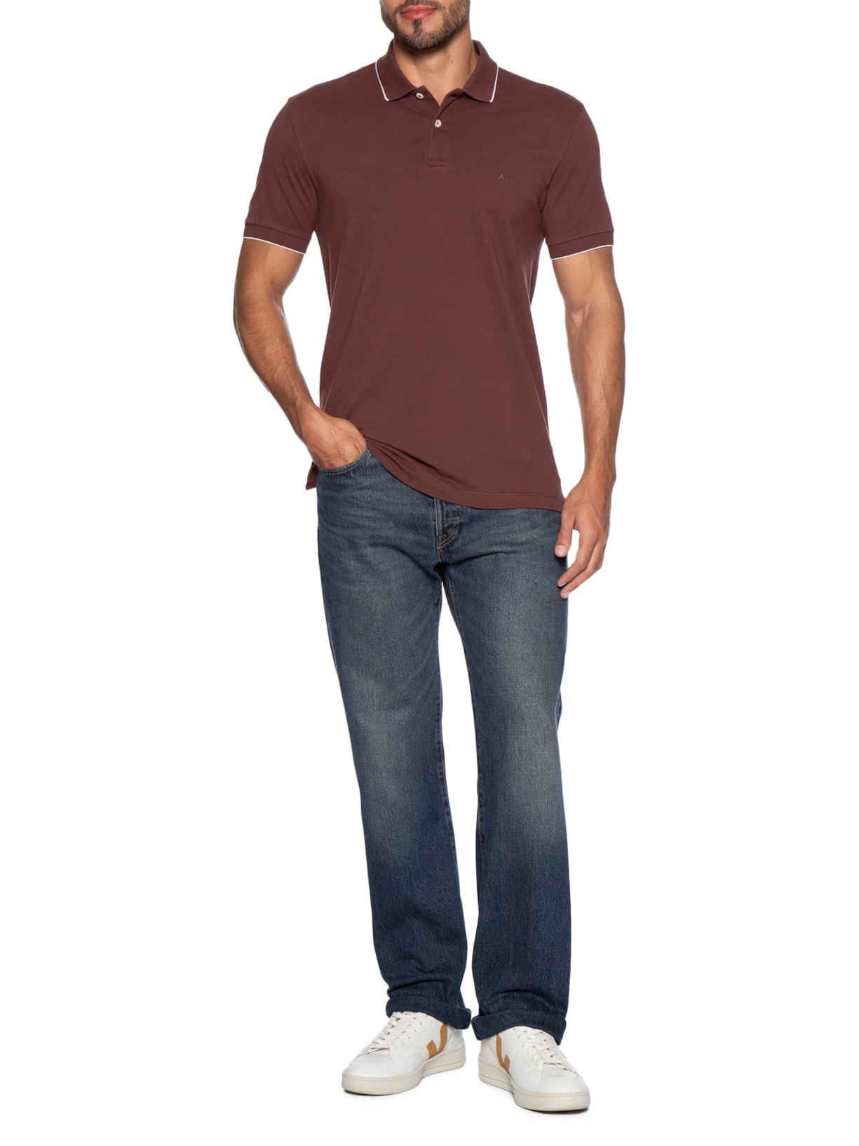 Polo Masculina Regular Fit Classic com Friso Vermelho Aramis