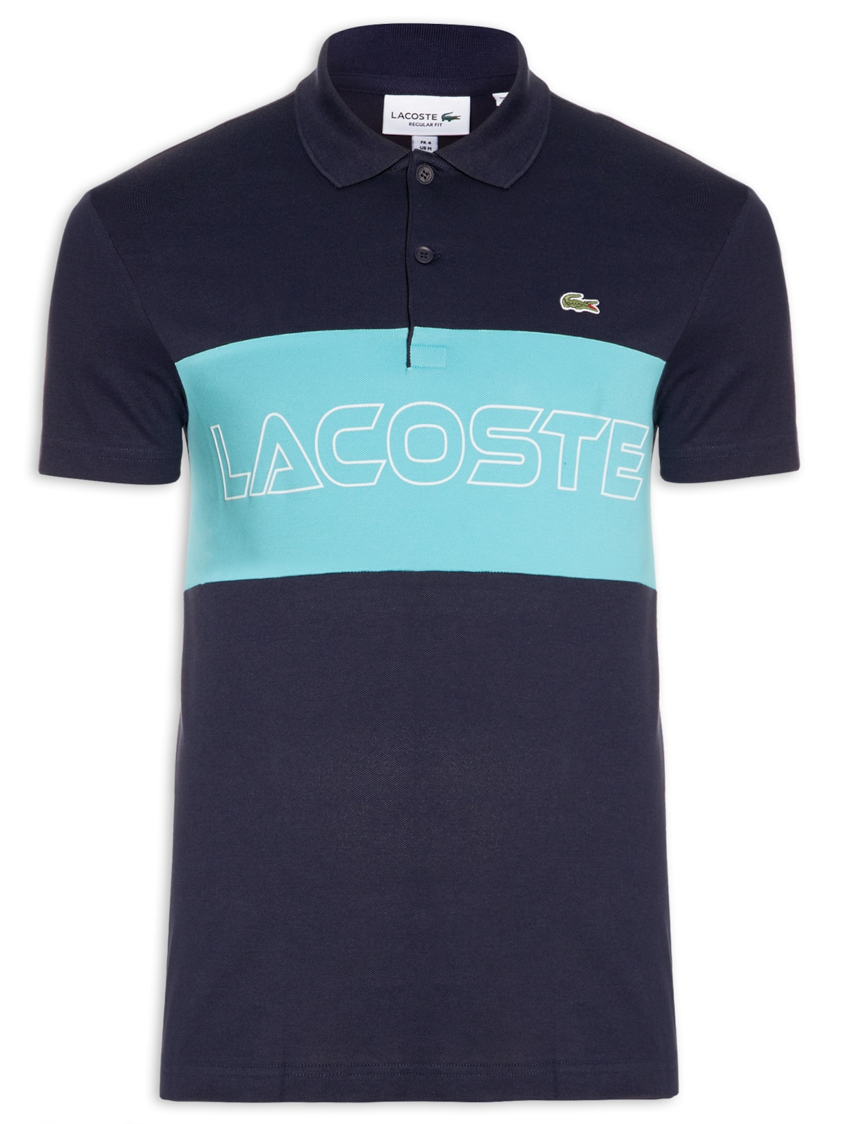 Polo Masculina Regular Fit Colorblock Em Piquet Stretch - Azul