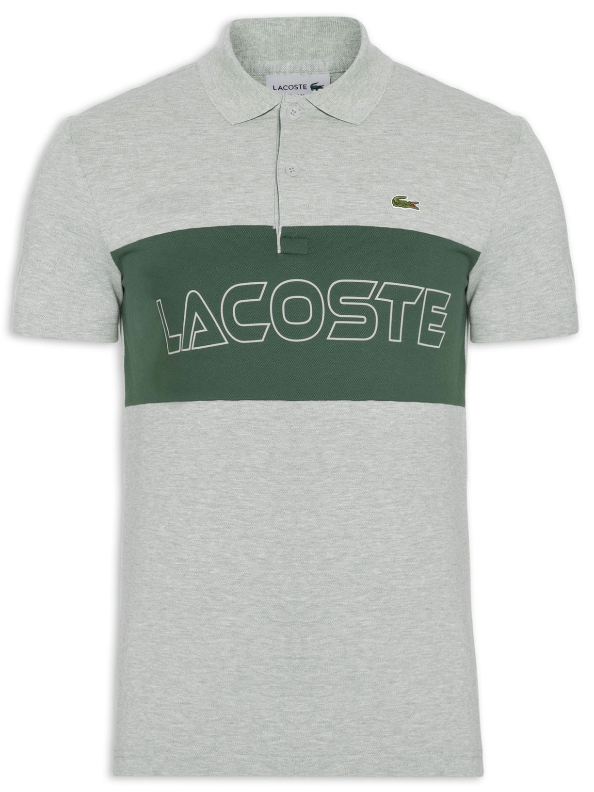 Polo Masculina Regular Fit Colorblock Em Piquet Stretch - Cinza