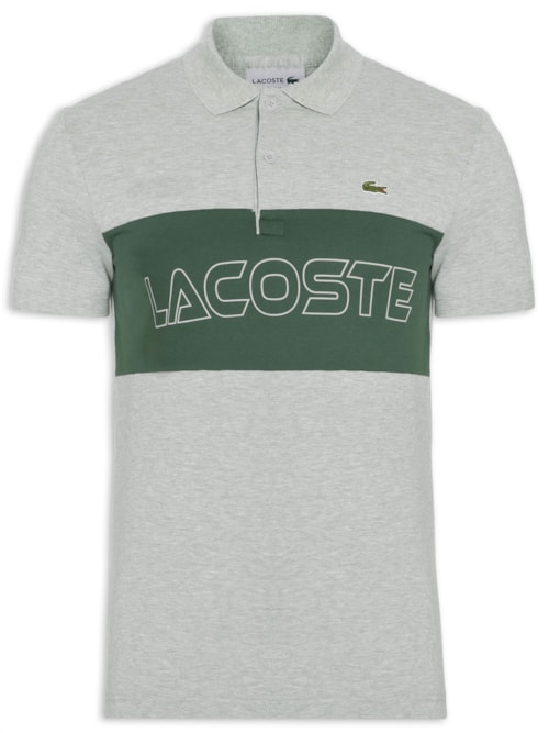 Polo Masculina Regular Fit Colorblock Em Piquet Stretch - Cinza
