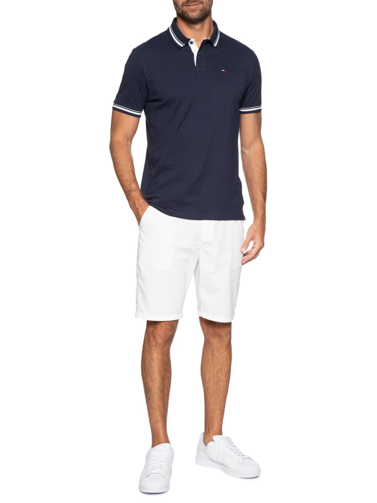 Polo Masculina Regular Fit Com Friso Azul Tommy Jeans