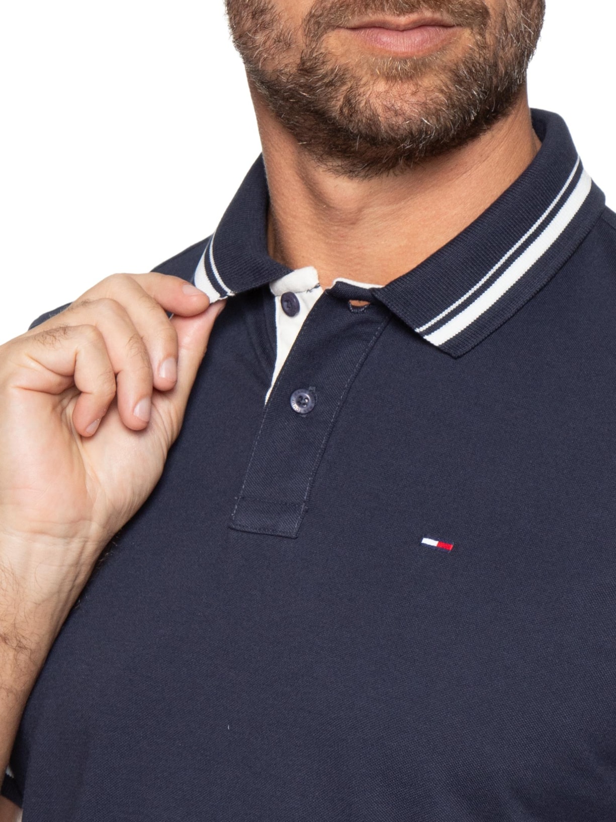 Polo Masculina Regular Fit Com Friso Azul Tommy Jeans