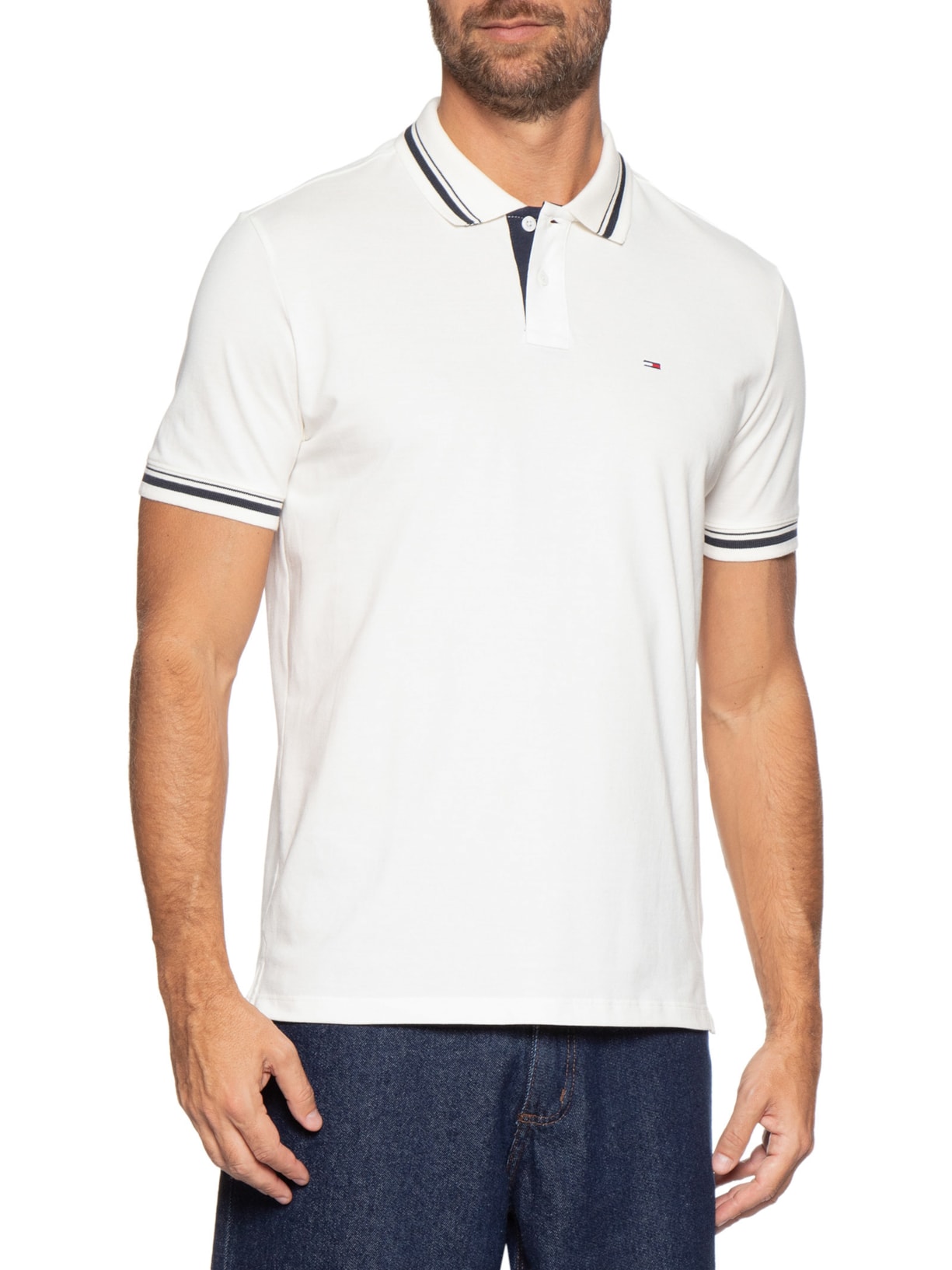Polo Masculina Regular Fit Com Friso Branco Tommy Jeans