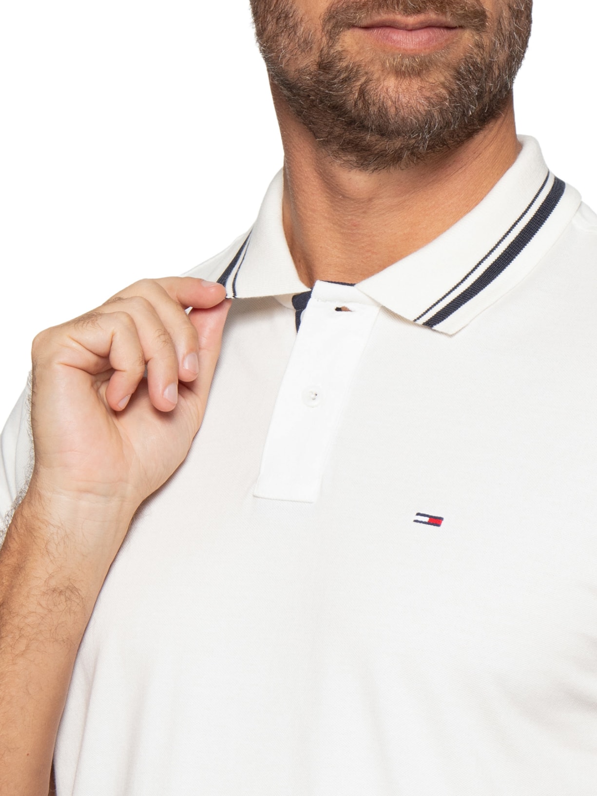 Polo Masculina Regular Fit Com Friso Branco Tommy Jeans