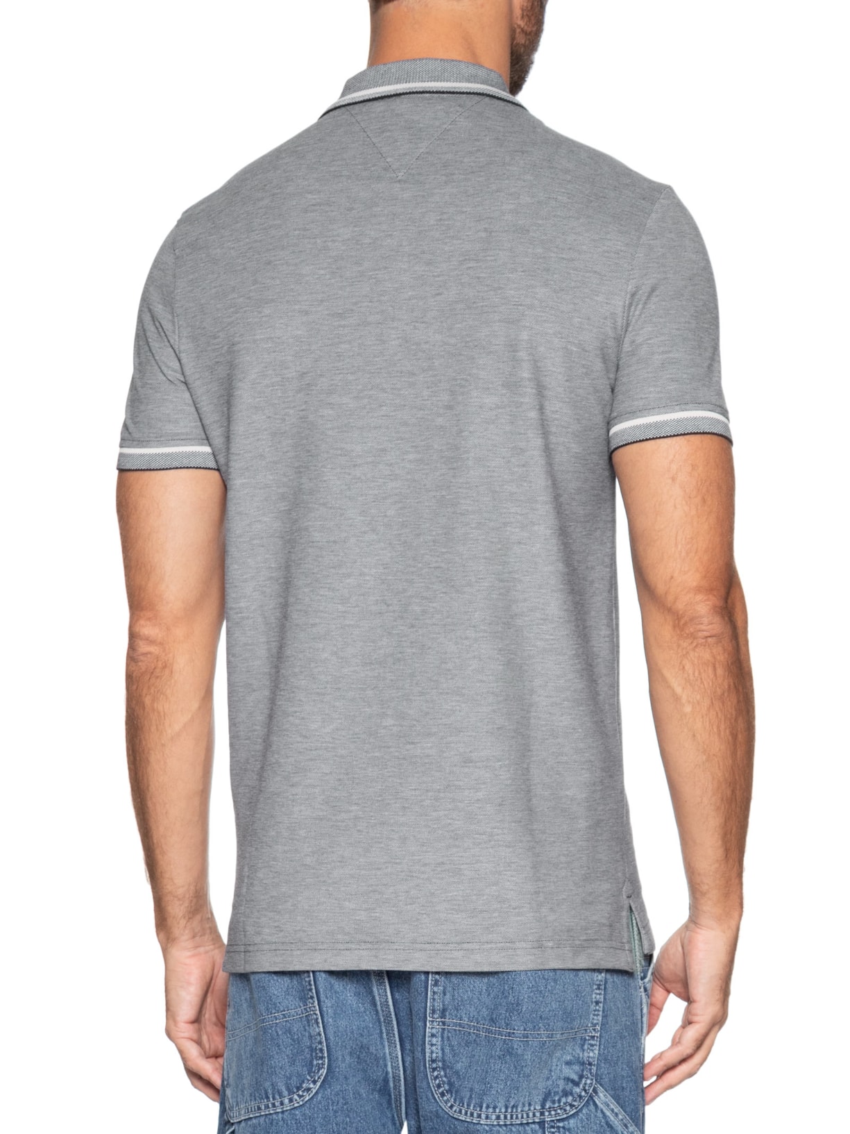 Polo Masculina Regular Fit Com Friso Duplo Cinza Tommy Hilfiger