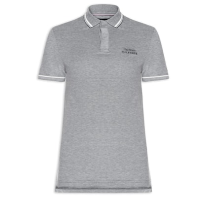 Polo Masculina Regular Fit Com Friso Duplo - Cinza