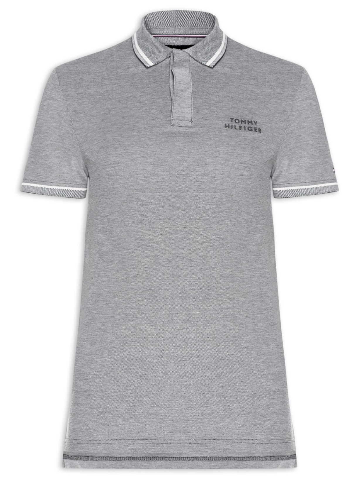 Polo Masculina Regular Fit Com Friso Duplo - Cinza