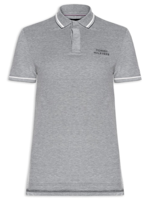Polo Masculina Regular Fit Com Friso Duplo - Cinza