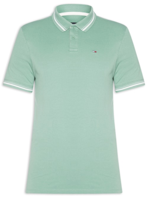 Polo Masculina Regular Fit Com Friso E Vista Contrastante - Verde