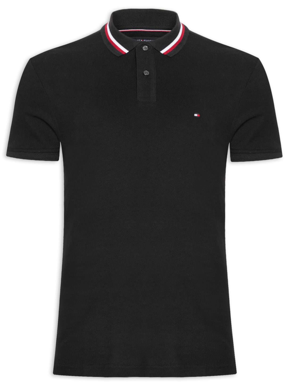 Polo Masculina Regular Fit Com Friso em Algodão - Preto