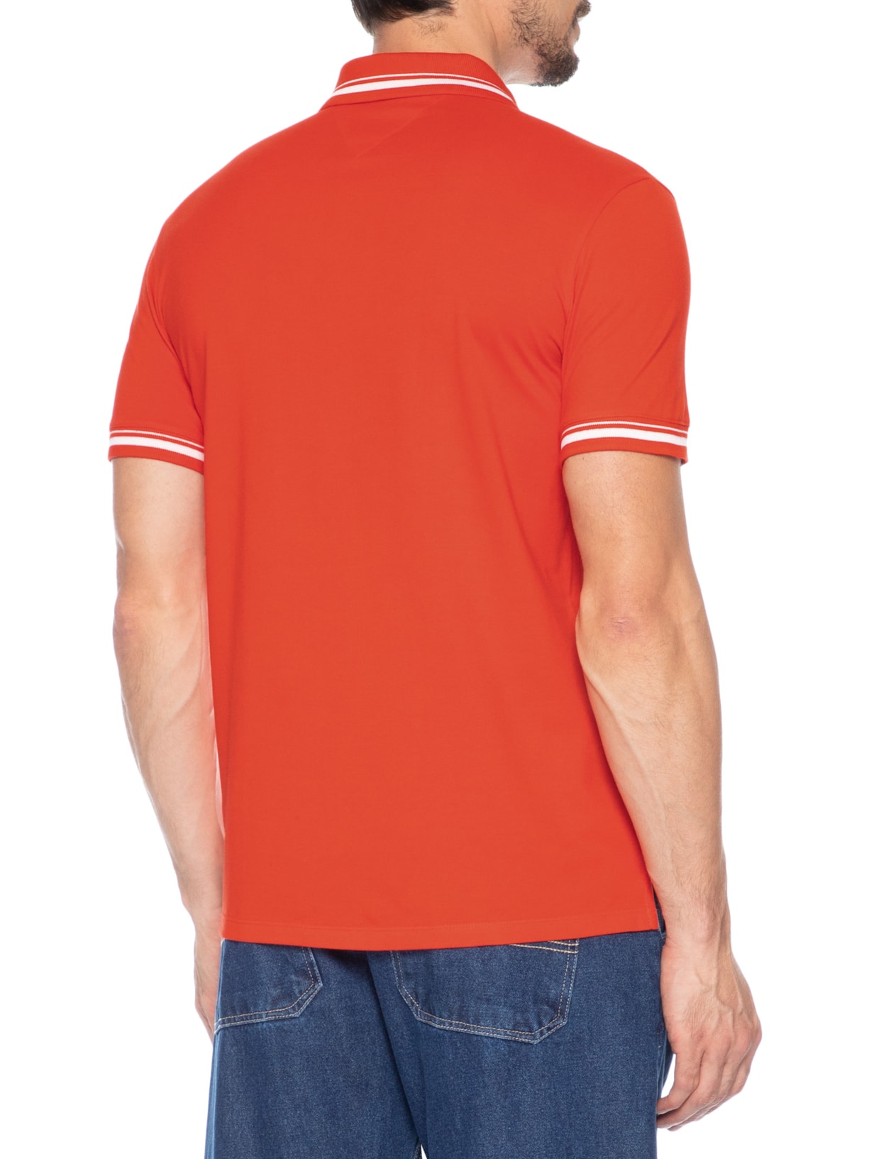 Polo Masculina Regular Fit com Frisos Laranja Tommy Jeans