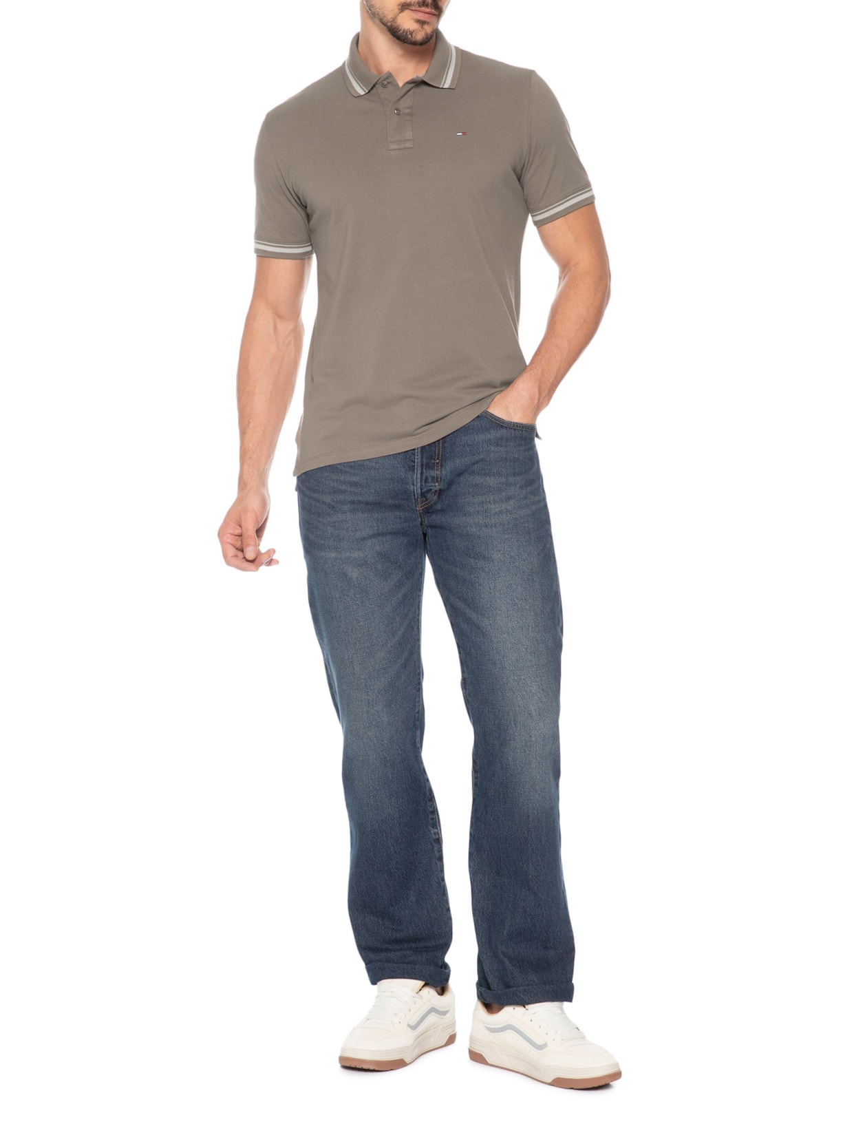 Polo Masculina Regular Fit com Frisos Marrom Tommy Jeans