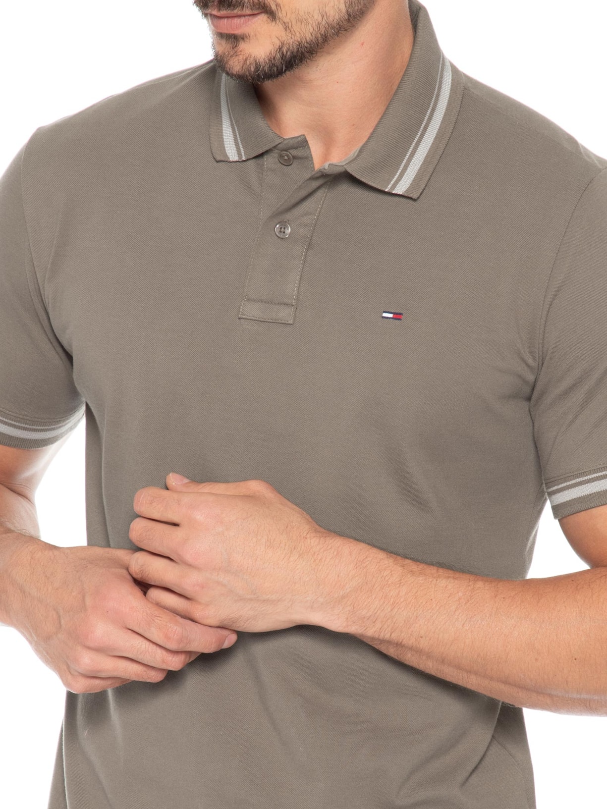 Polo Masculina Regular Fit com Frisos Marrom Tommy Jeans