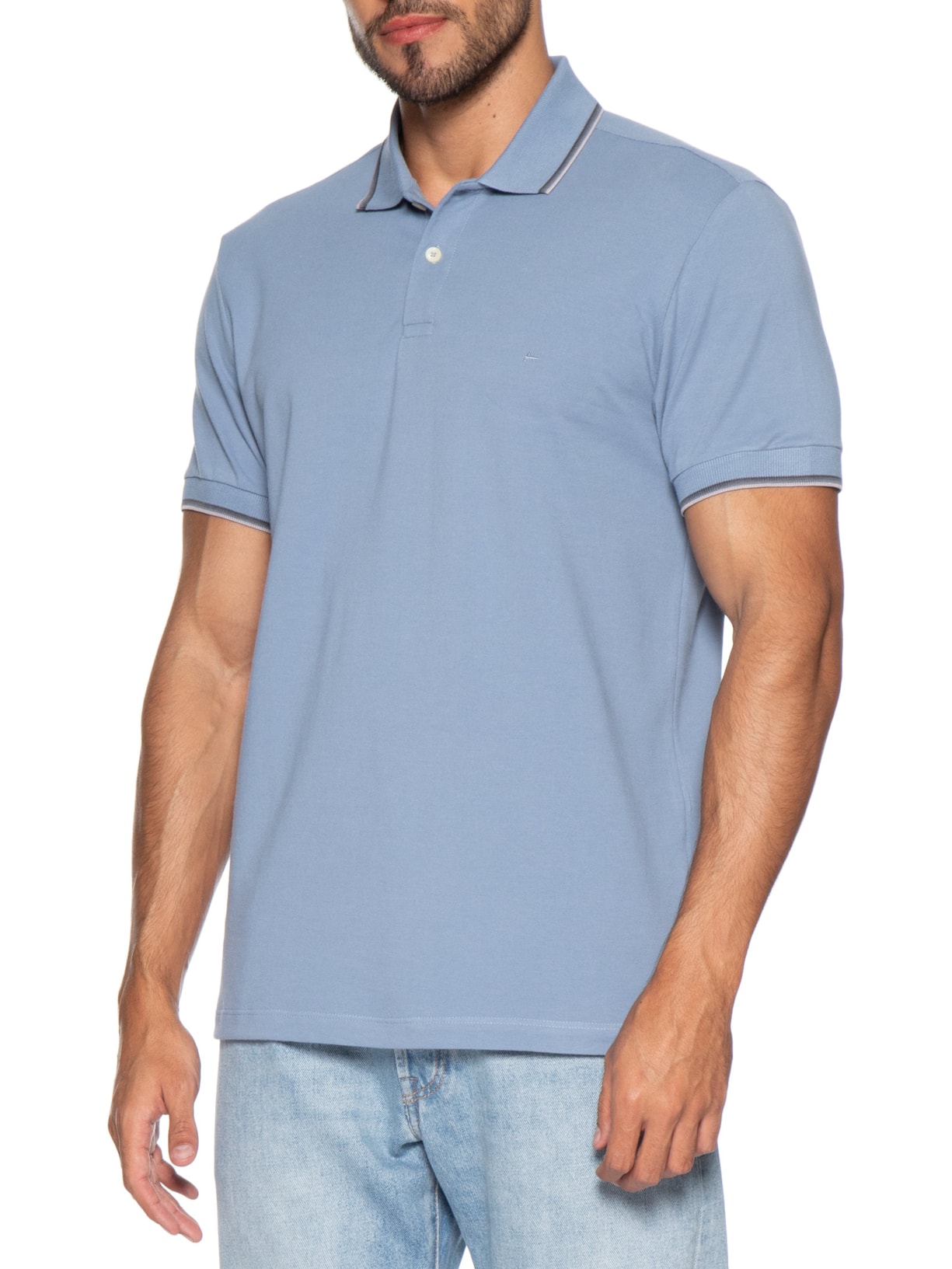 Polo Masculina Regular Fit com Frisos – Azul Aramis